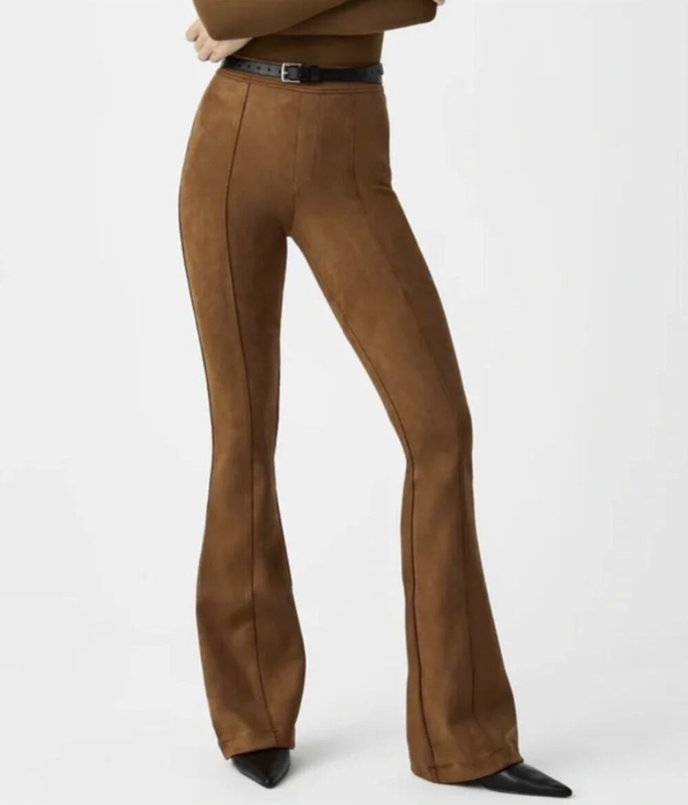 SPANX Faux Suede Flare Pants in Rich Caramel Size Large